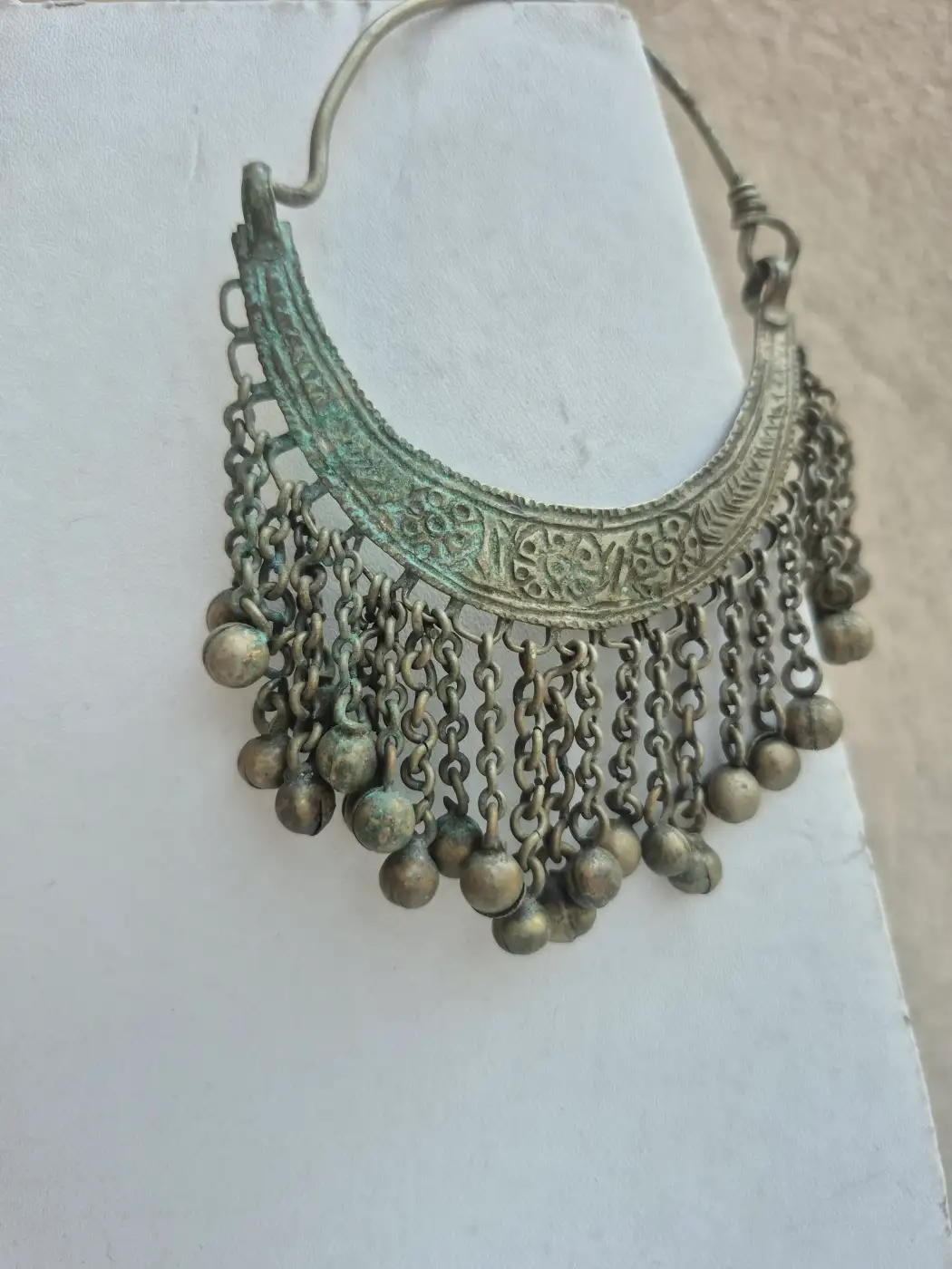 Kashmiri Handmade Nazakat Bali Earrings with Engraved Crescent Design - Image 2