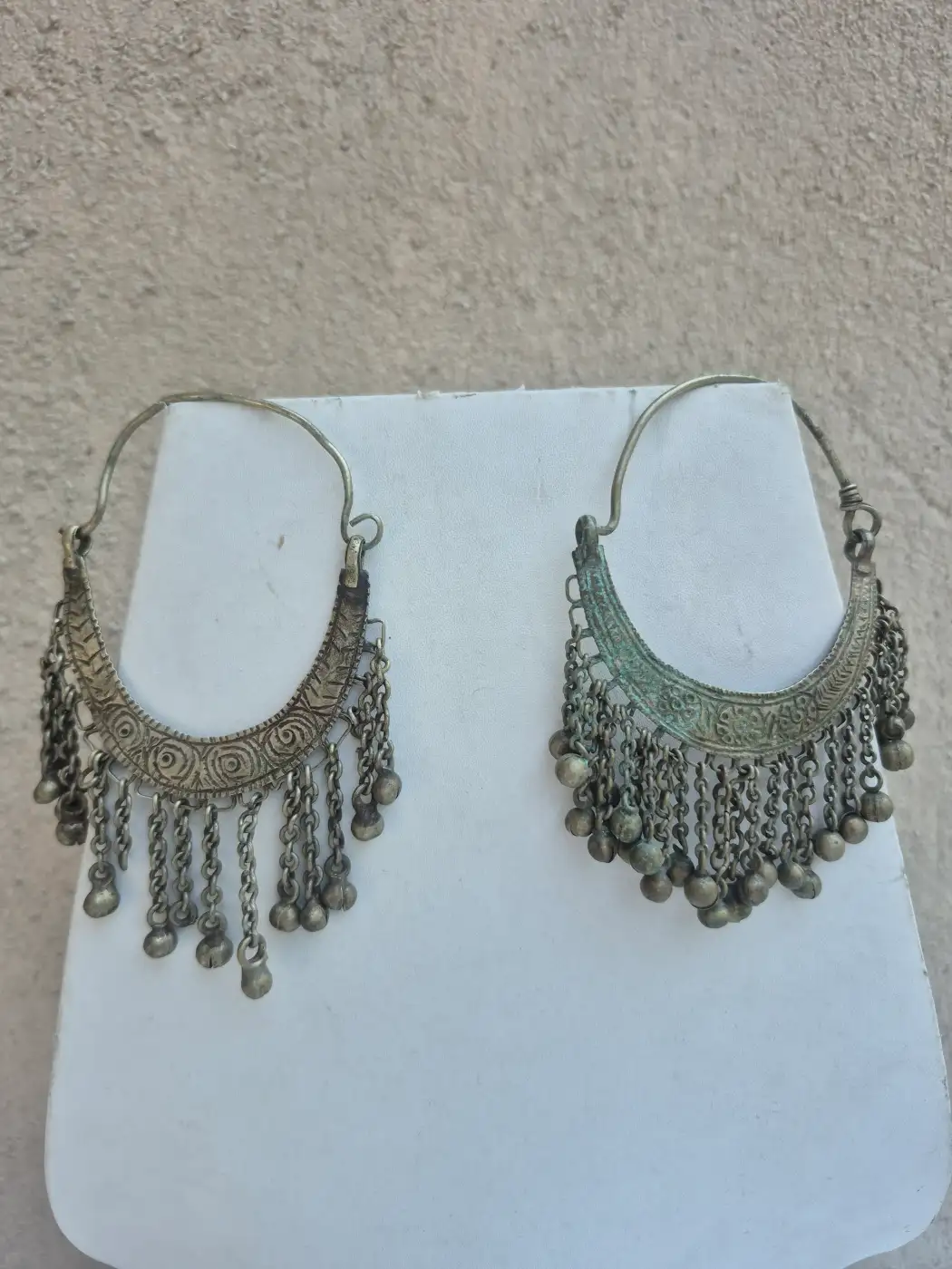 Kashmiri Handmade Nazakat Bali Earrings with Engraved Crescent Design