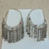 Afarwaat Kashmiri Handmade Bali Earrings with Red Stone Chain Fringe