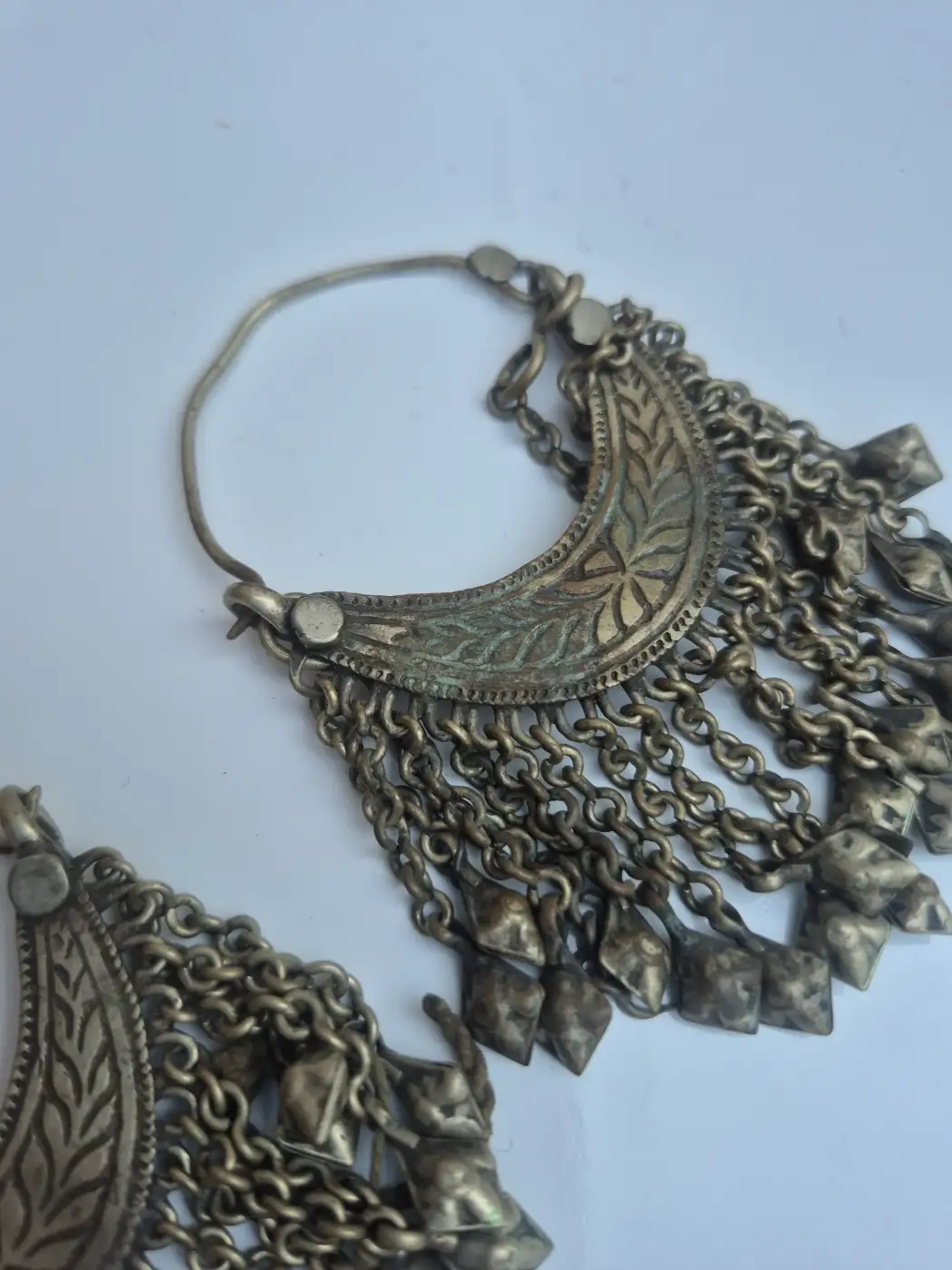 Kashmiri Handmade Bali Earrings Gulshan with Leaf Engraved Crescent - Image 3