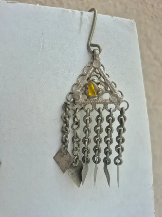 Kashmiri Handmade Rounaq Jhumka Earrings with Yellow Stone Chain Fringe - Image 2