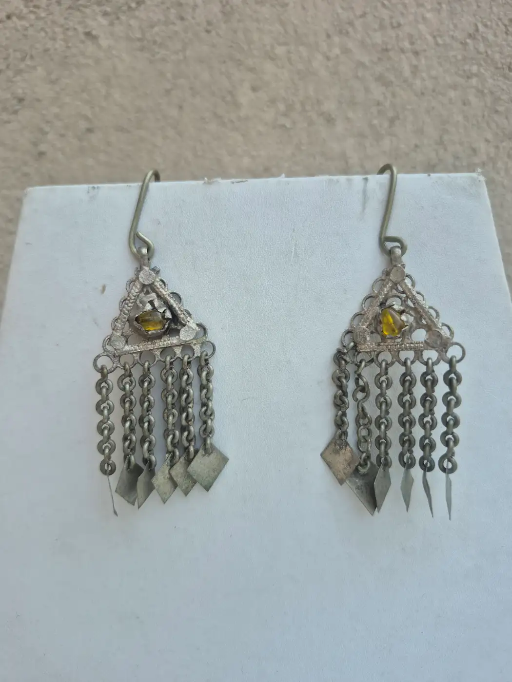 Kashmiri Handmade Rounaq Jhumka Earrings with Yellow Stone Chain Fringe