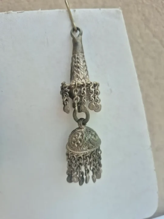 Kashmiri Handmade Naaz Jhumka Earrings with Engraved Dome Chain Fringe - Image 2
