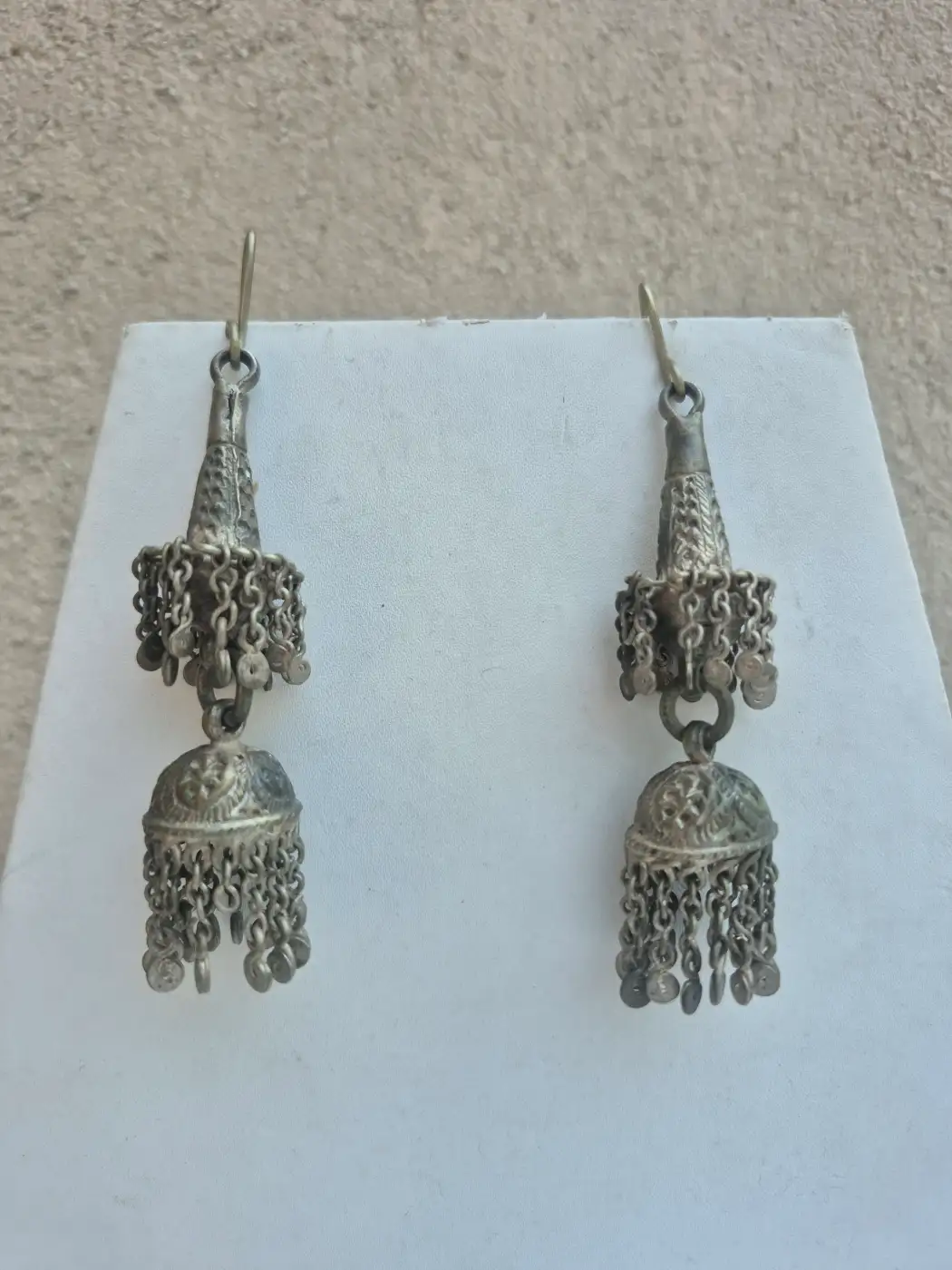 Kashmiri Handmade Naaz Jhumka Earrings with Engraved Dome Chain Fringe