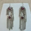Walur Kashmiri Handmade Jhumka Earrings with Red Stone Chain Fringe