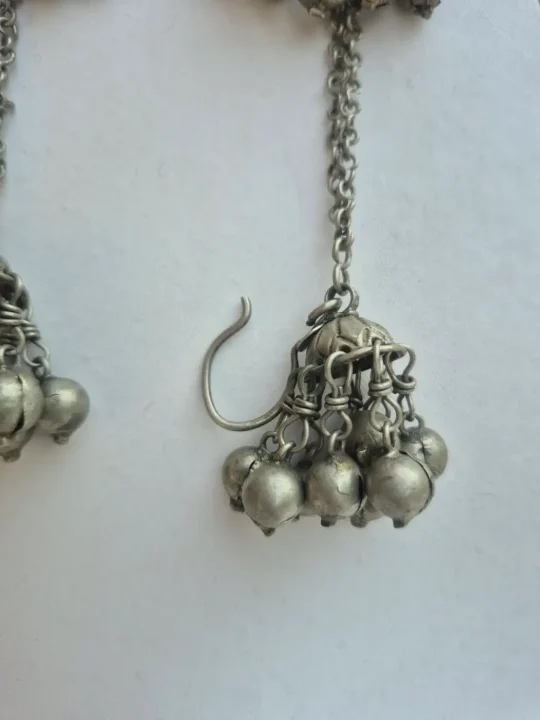 Handmade Kashmiri Jhumka Earrings Adaa with Red Stone Chain Drop - Image 2