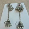 Handmade Kashmiri Jhumka Earrings Adaa with Red Stone Chain Drop
