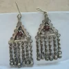 Mehnoor Kashmiri Handmade Jhumka Earrings with Red Stone Chain Fringe