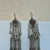 Kashmiri Rangeen Handmade Jhumka Earrings with Red Stone Dome Fringe