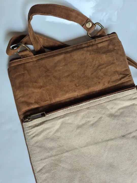Kashmiri 5 Zipper Suede Leather Shaadaabi Sling Bag for Women with Aari Embroidery - Image 3
