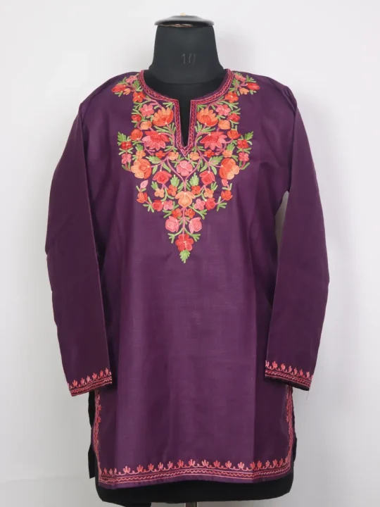 Junoon Kashmiri Ruby Cotton Purple Short kurti With Aari Needlework