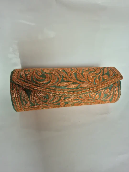 Zareena Kashmiri Silk Clutch Bag with Tilla Embroidery