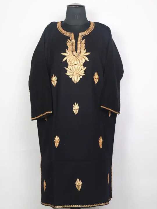 Kashmiri Gulnaar Black Cashmilon Pheran for Women with Botte Tilla Embroidery