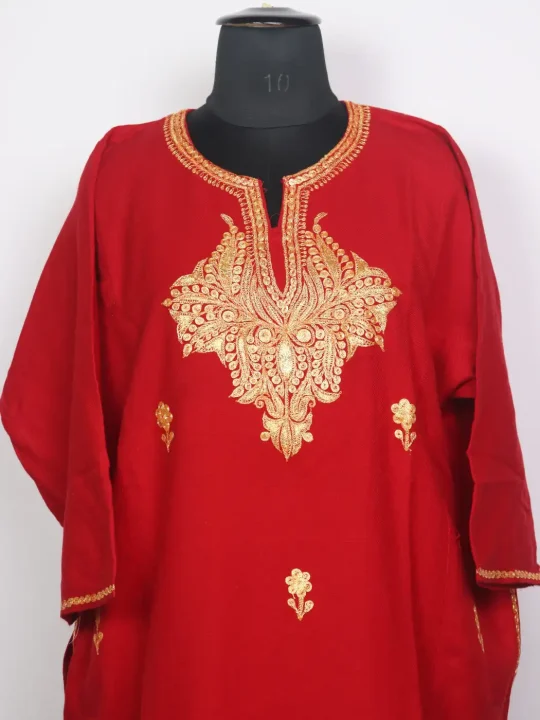 Mehjoor Kashmiri Red Cashmilon Pheran for Women with Botte Tilla Work - Image 2