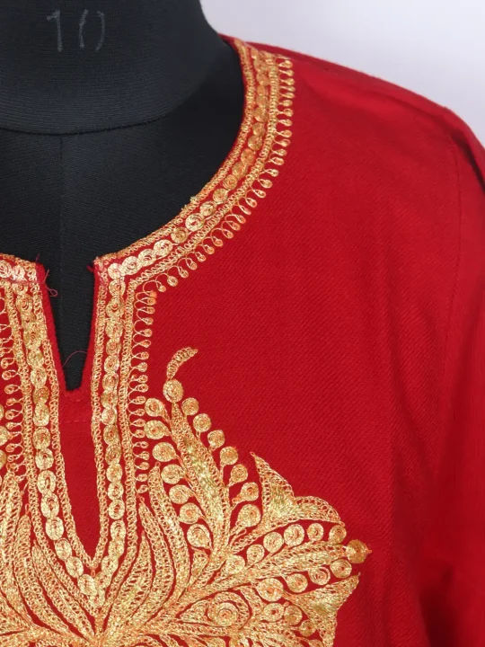 Mehjoor Kashmiri Red Cashmilon Pheran for Women with Botte Tilla Work - Image 3