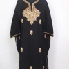 Kashmiri Black Cashmilon Pheran for Women with Golden Botte Tilla Kadhai