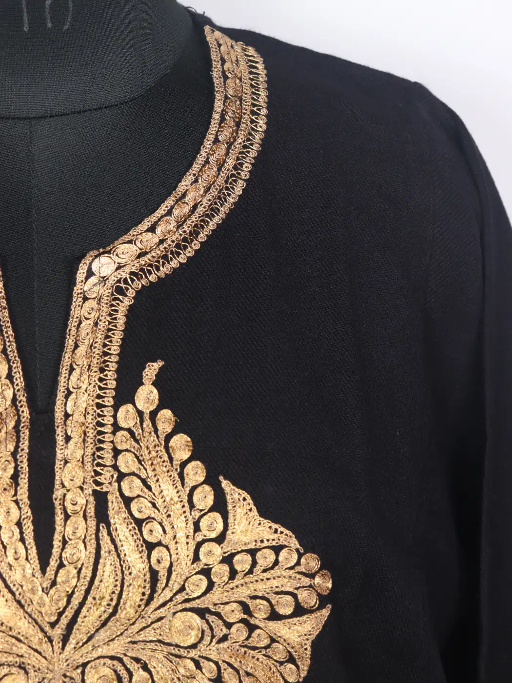 Kashmiri Black Cashmilon Pheran for Women with Golden Botte Tilla Kadhai - Image 3