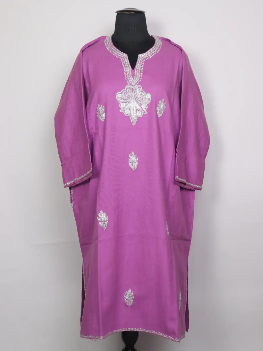 Kashmiri Purple Cashmilon Pheran for Women Nishaat with Silver Botte Tilla Needlework