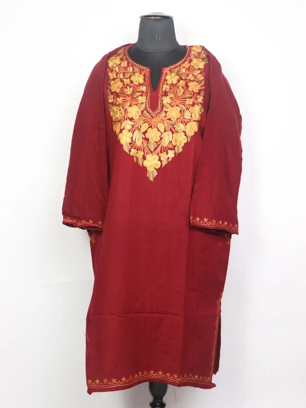 Kashmiri Alamzeb Maroon Cashmilon Pheran for Women with Aari Embroidery
