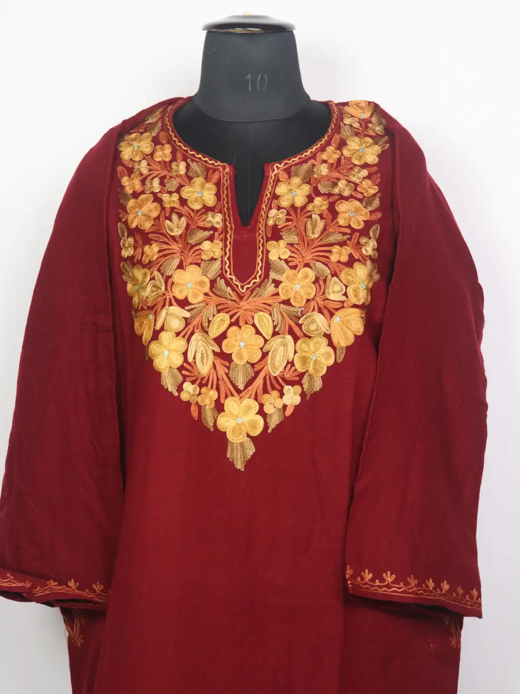 Kashmiri Alamzeb Maroon Cashmilon Pheran for Women with Aari Embroidery - Image 2