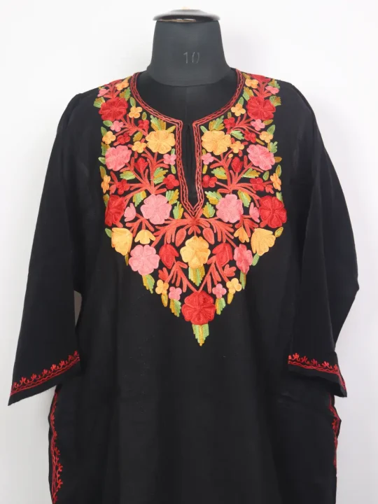 Kashmiri Black Cashmilon Pheran for Women with Aari Embroidery – Alamzeb - Image 2