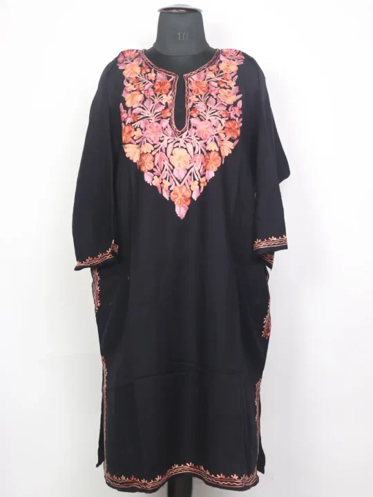 Kashmiri Black Cashmilon Pheran Alamzeb for Women with Aari Embroidery