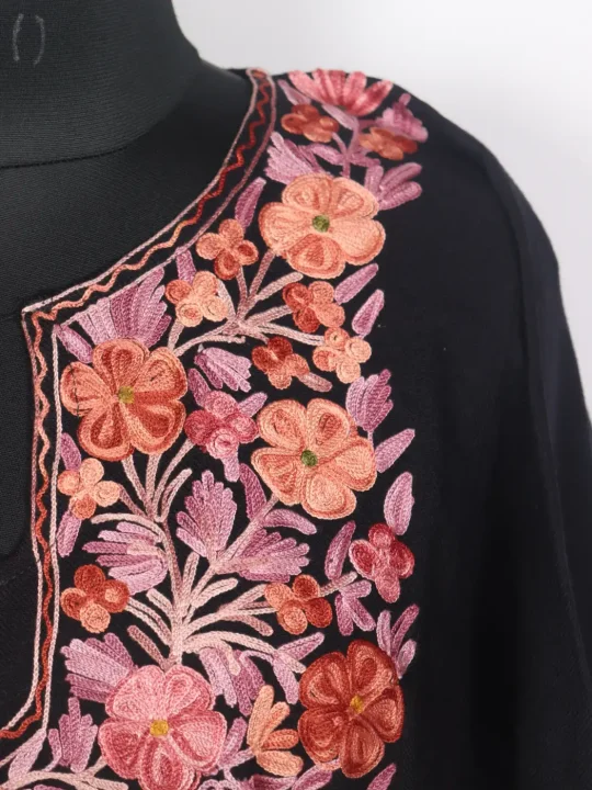 Kashmiri Black Cashmilon Pheran Alamzeb for Women with Aari Embroidery - Image 3