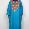 Kashmiri Alamzeb Turquoise Cashmilon Pheran for Women with Floral Aari Work