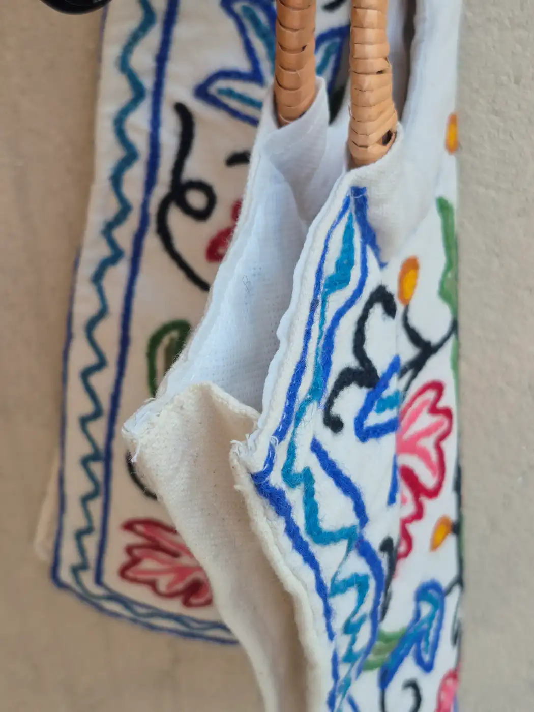 Kashmiri Bag Hand Embroidered Tulip Garden Ring Handle - Image 3