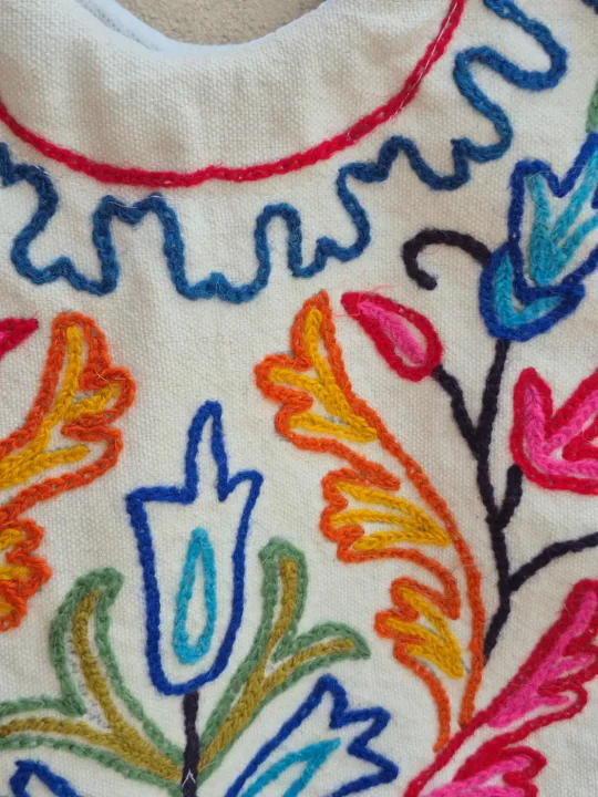 Shagufta Kashmiri Bag Hand Embroidered Floral and Wooden Ring Handle - Image 2