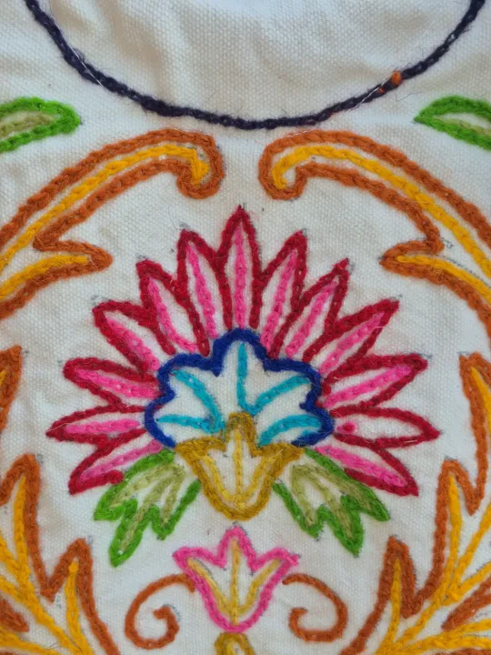 Kashmiri Bag Hand Embroidered Tulip Garden Ring Handle - Image 2