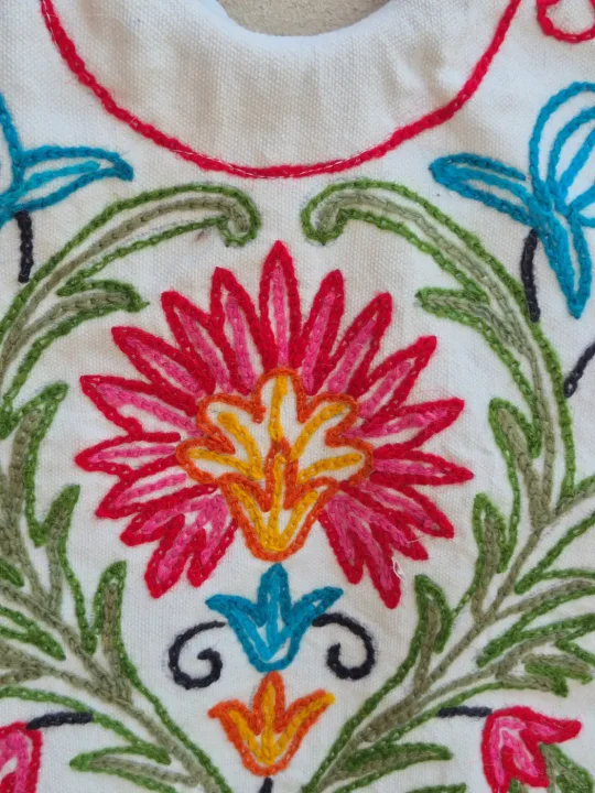 Kashmiri Golaab White Dusoot Hand Embroidered Bag With Floral Work - Image 2