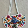 Kashmiri Hand Embroidered White Crewel Bag with Floral Naqsh