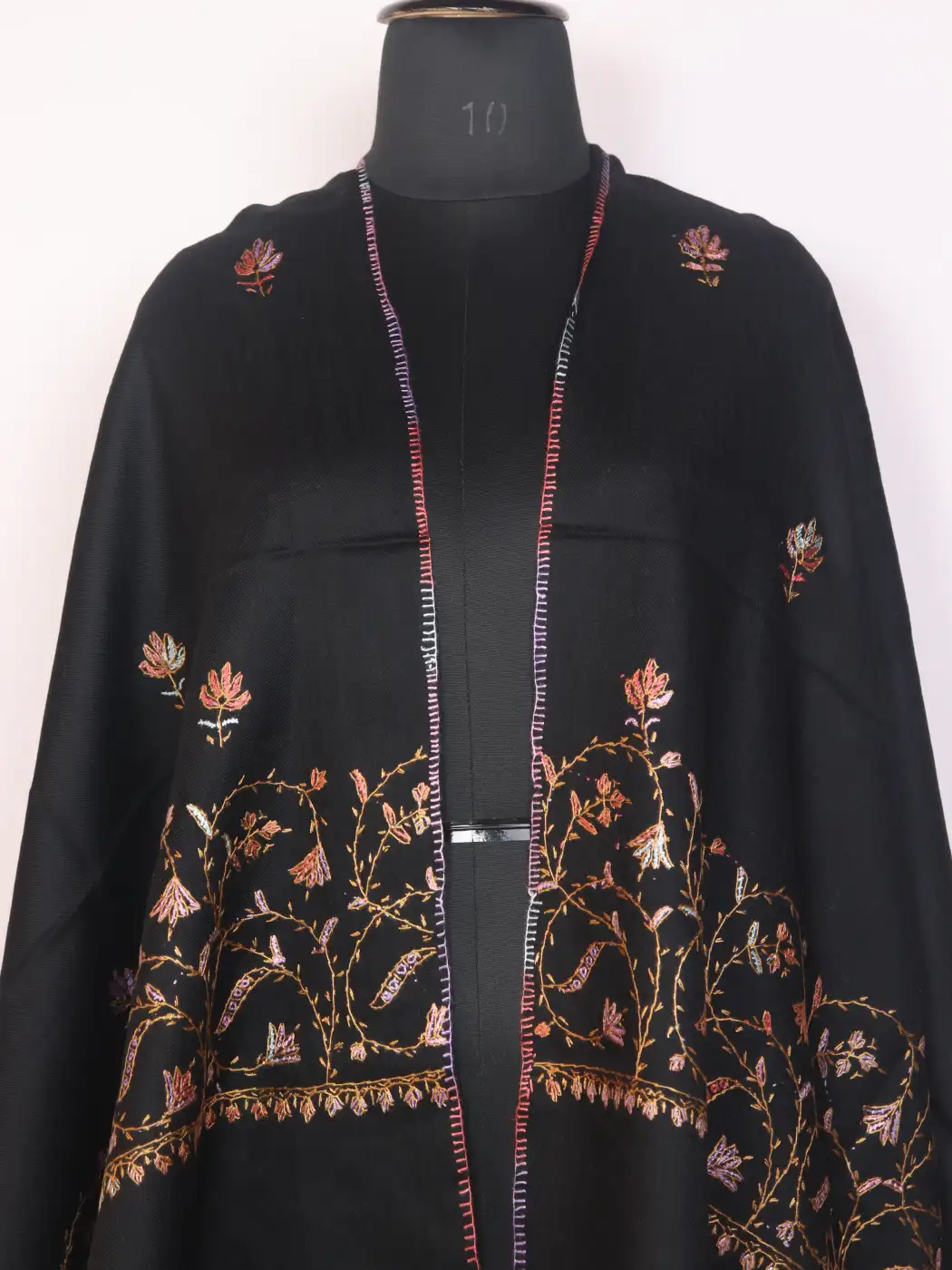 Gulnaar Siyah Kashmiri Toosha Stole for Women with Paper Machie Style Hand Sozni Work - Image 2