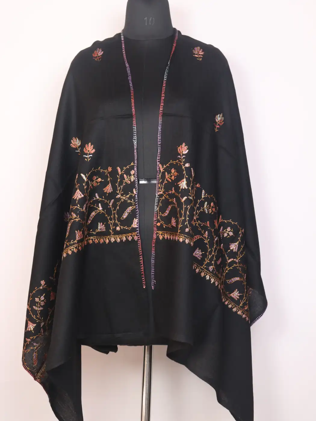 Gulnaar Siyah Kashmiri Toosha Stole for Women with Paper Machie Style Hand Sozni Work