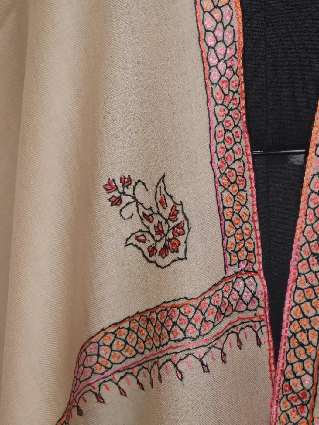 Kashmiri Toosha Stole for Women | Rukhsar Beige with Paper Machie Style Hand Sozni Work - Image 2