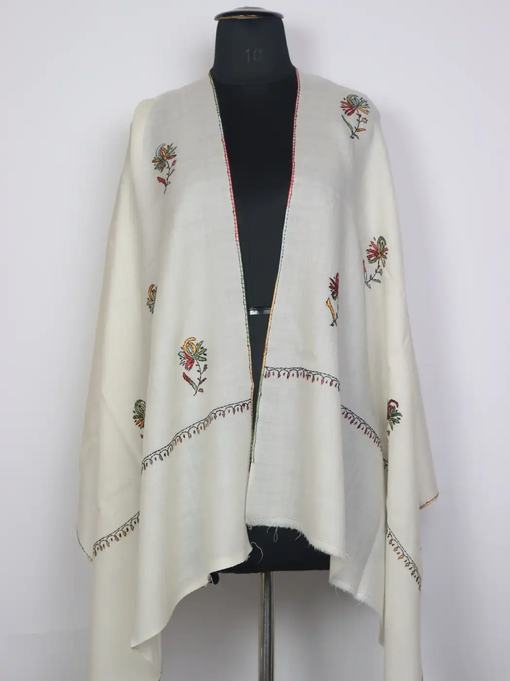 Kashmiri Gulbadan Ivory Toosha Stole for Women with Paper Machie Style Hand Sozni Work