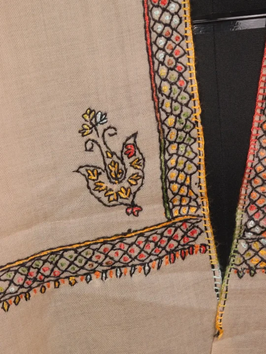 Naaz Beige Kashmiri Toosha Stole for Women with Paper Machie Style Hand Sozni Work - Image 3