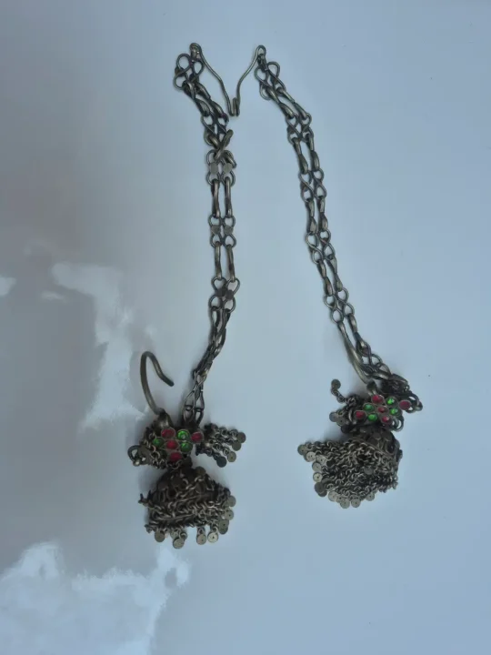 Vintage Kashmiri Kanavji Long Earrings Handmade Over-the-Head Jewellery with Dilkash Dome Details - Image 2