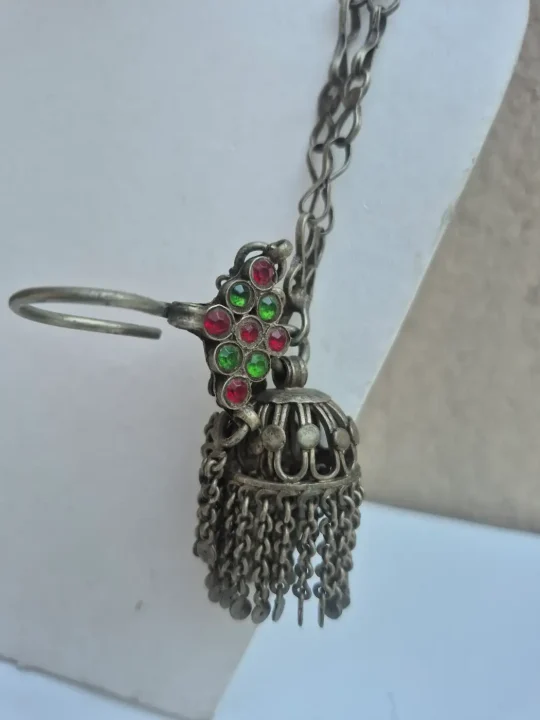 Vintage Kashmiri Kanavji Long Earrings Handmade Over-the-Head Jewellery with Dilkash Dome Details - Image 3