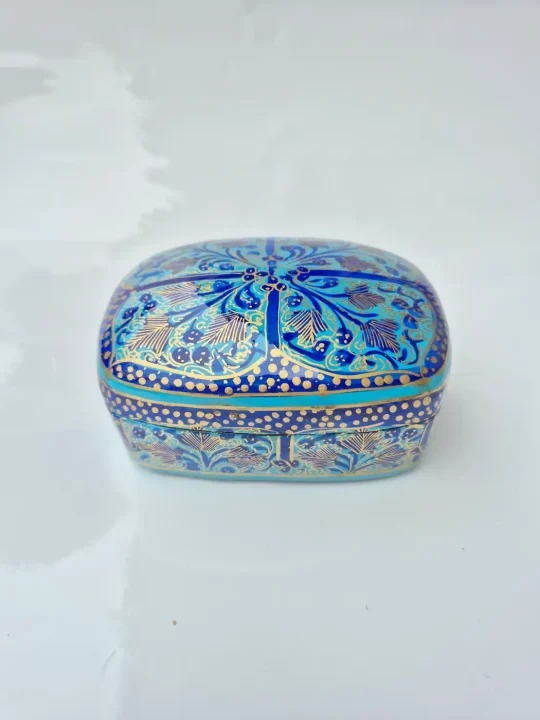 Kashmiri Nilofar Paper Mache Box 3 x 4 Inch – Floral Pattern