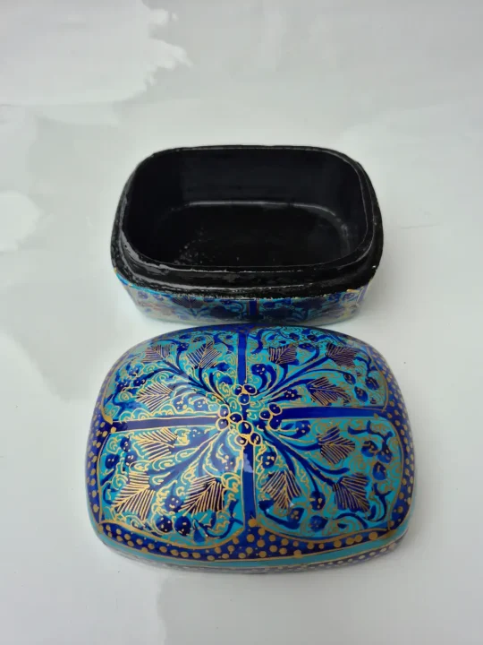 Kashmiri Nilofar Paper Mache Box 3 x 4 Inch – Floral Pattern - Image 2