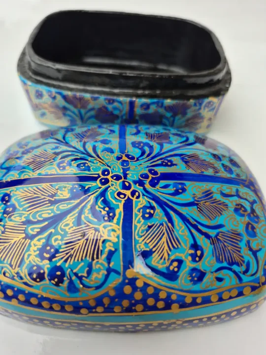 Kashmiri Nilofar Paper Mache Box 3 x 4 Inch – Floral Pattern - Image 3