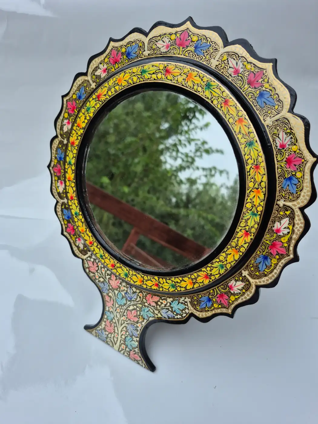 Kashmiri Aaina Paper Machie Round Mirror Sheesha