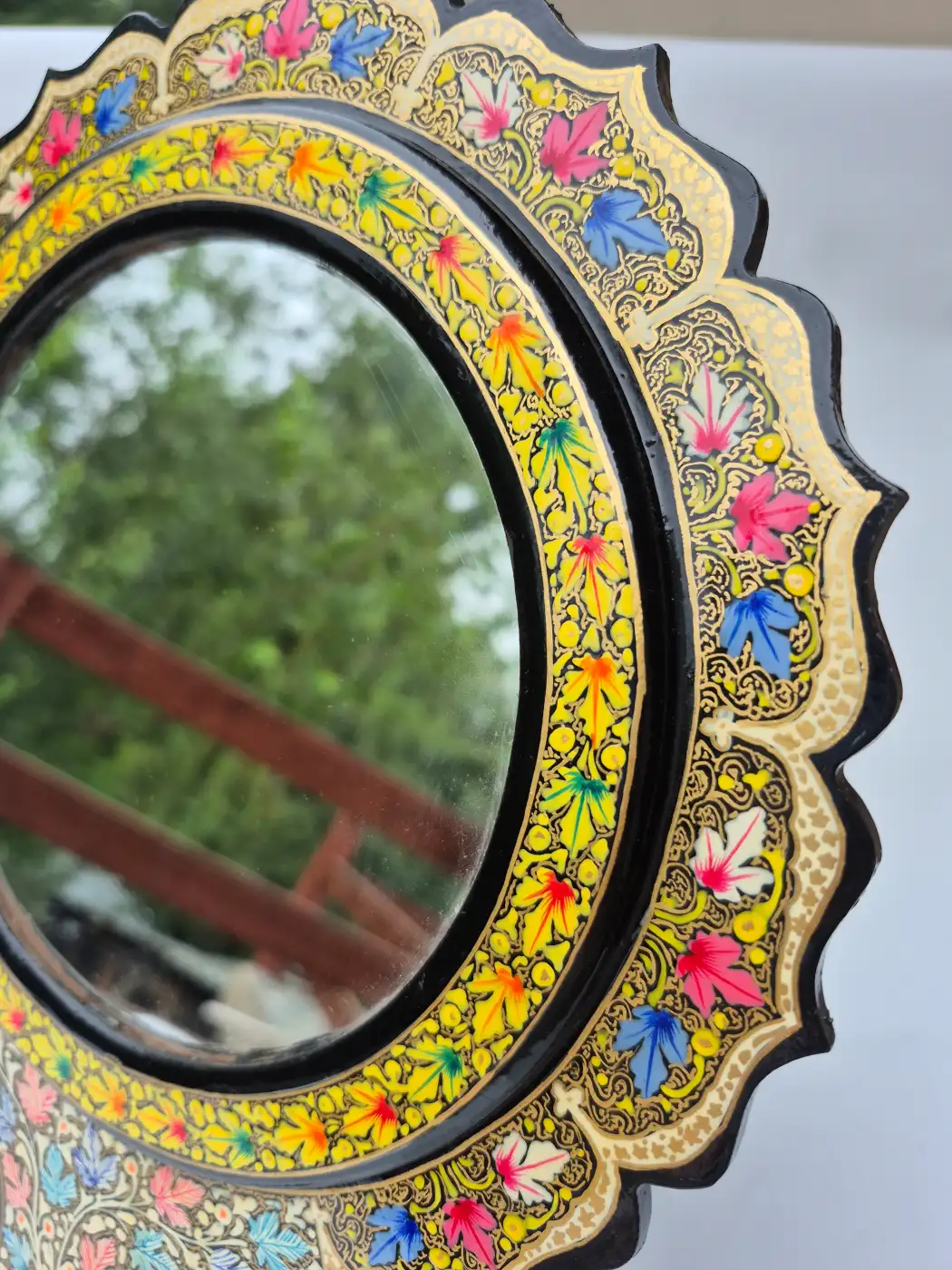 Kashmiri Aaina Paper Machie Round Mirror Sheesha - Image 2