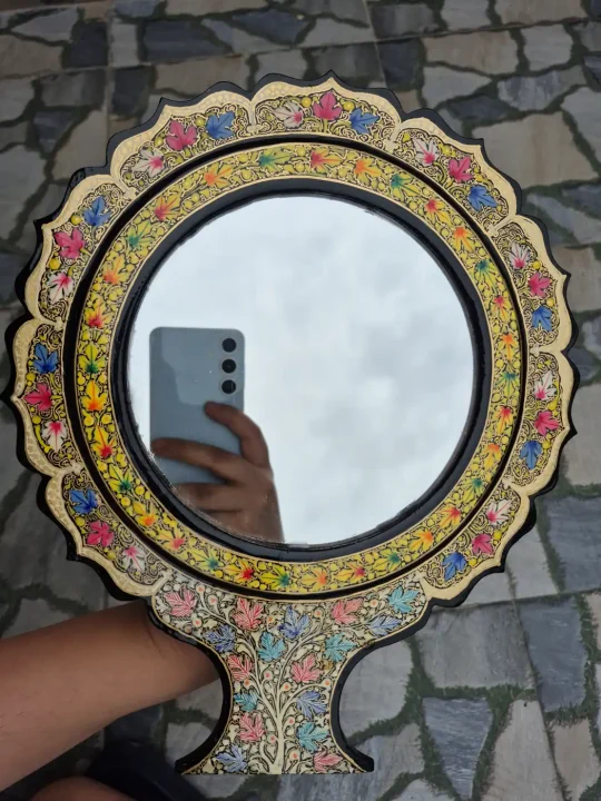 Kashmiri Aaina Paper Machie Round Mirror Sheesha - Image 5