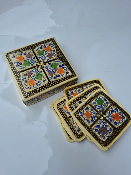 Kashmiri Paper Mache Square Coaster Box – Gulnaar