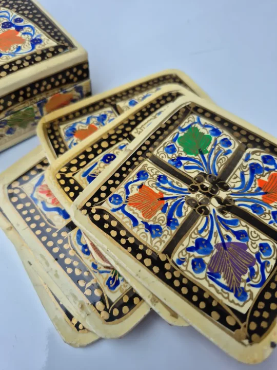 Kashmiri Paper Mache Square Coaster Box – Gulnaar - Image 2