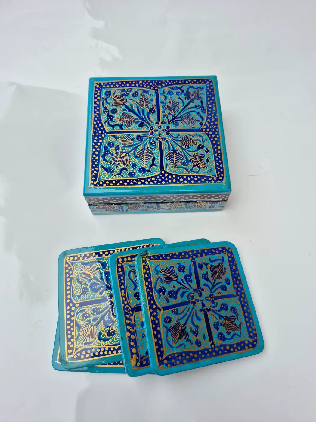 Kashmiri Gulbahar Paper Mache Square Coaster Box