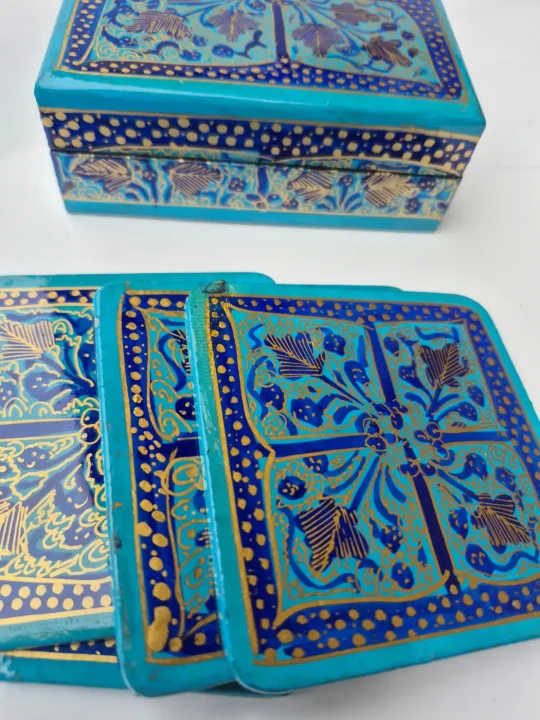 Kashmiri Gulbahar Paper Mache Square Coaster Box - Image 2
